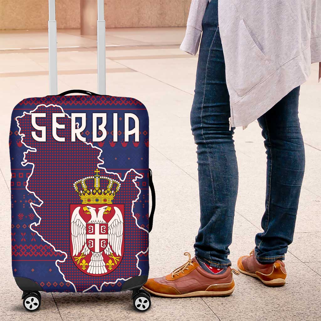 Serbia Luggage Cover with National Map and Coat of Arms Design in Blue Red Pattern TS04