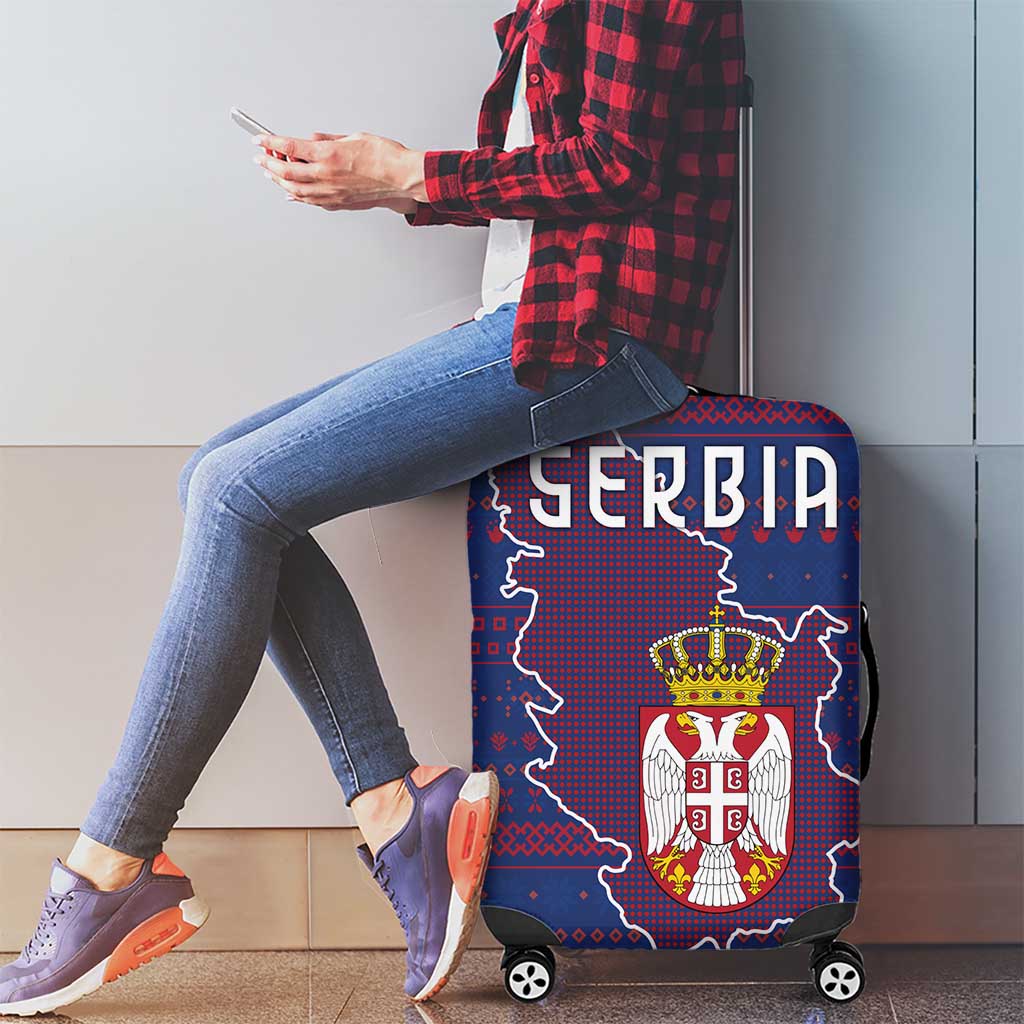 Serbia Luggage Cover with National Map and Coat of Arms Design in Blue Red Pattern TS04
