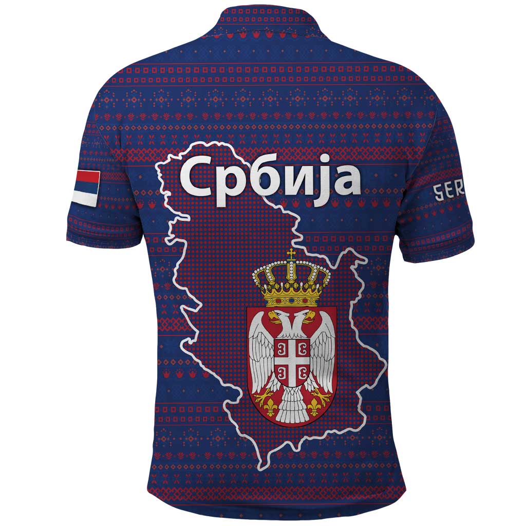 Serbia Polo Shirt with National Map and Coat of Arms Design in Blue Red Pattern TS04
