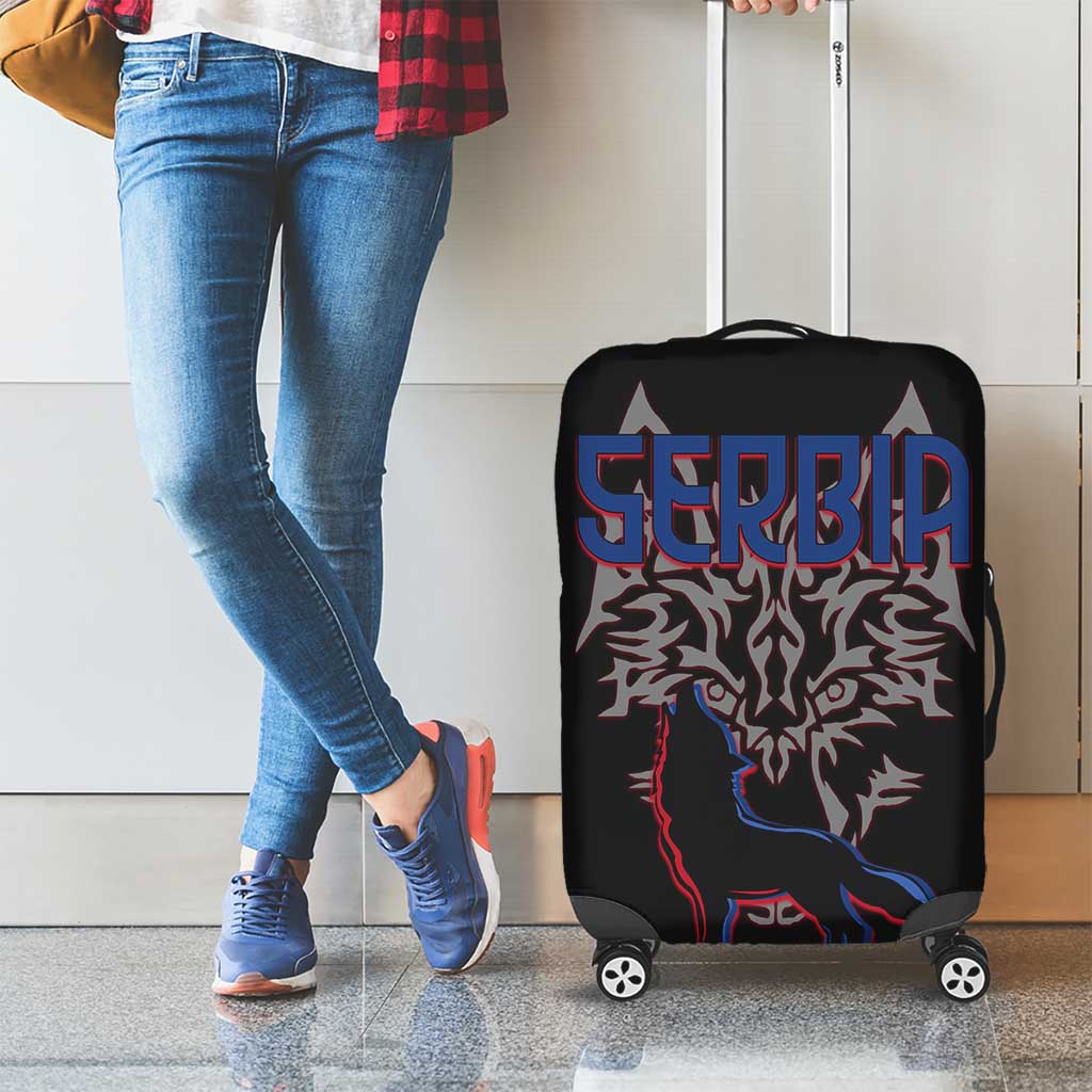 Serbia Luggage Cover with Wolf Head Graphic, Howling Wolf, and National Flag Stripes TS04