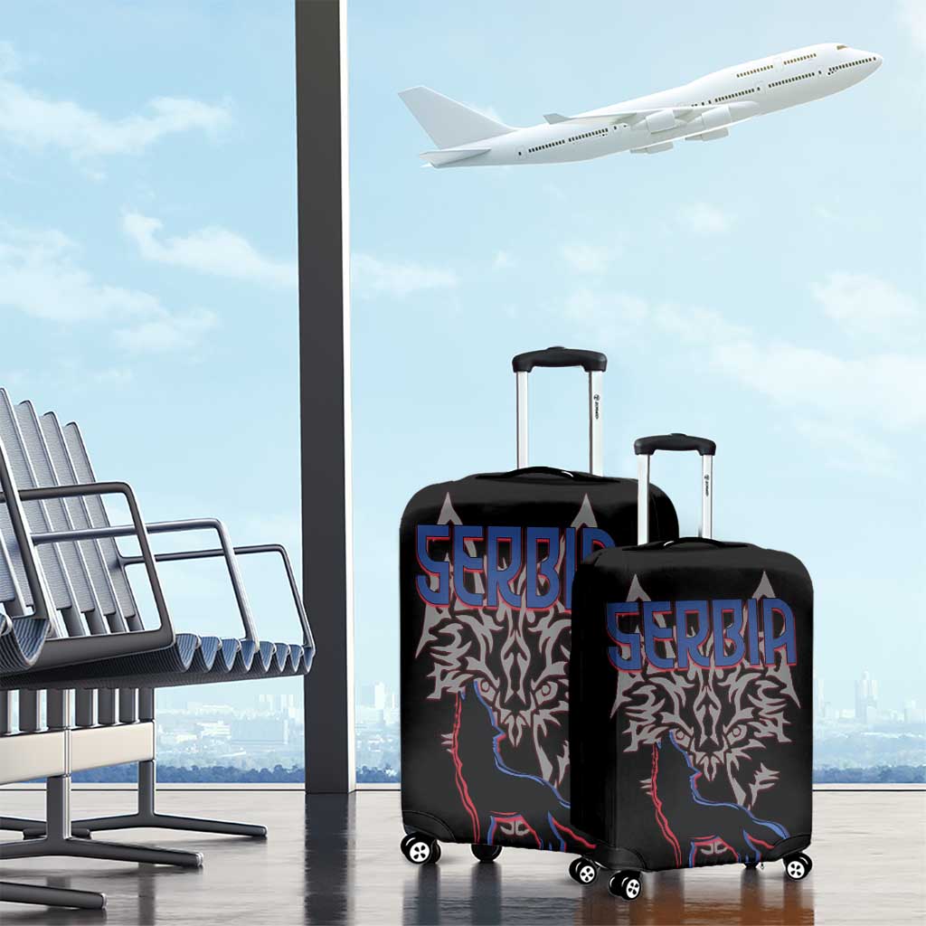 Serbia Luggage Cover with Wolf Head Graphic, Howling Wolf, and National Flag Stripes TS04
