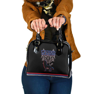 Serbia Shoulder Handbag with Wolf Head Graphic, Howling Wolf, and National Flag Stripes TS04