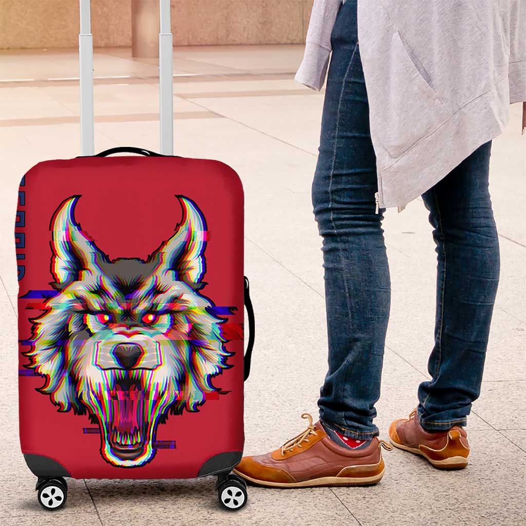 Serbia Luggage Cover with Balkan Gray Wolf, Claw Marks, and Flag Sleeve Design TS04