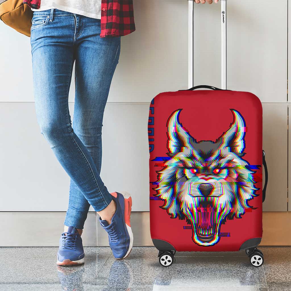 Serbia Luggage Cover with Balkan Gray Wolf, Claw Marks, and Flag Sleeve Design TS04