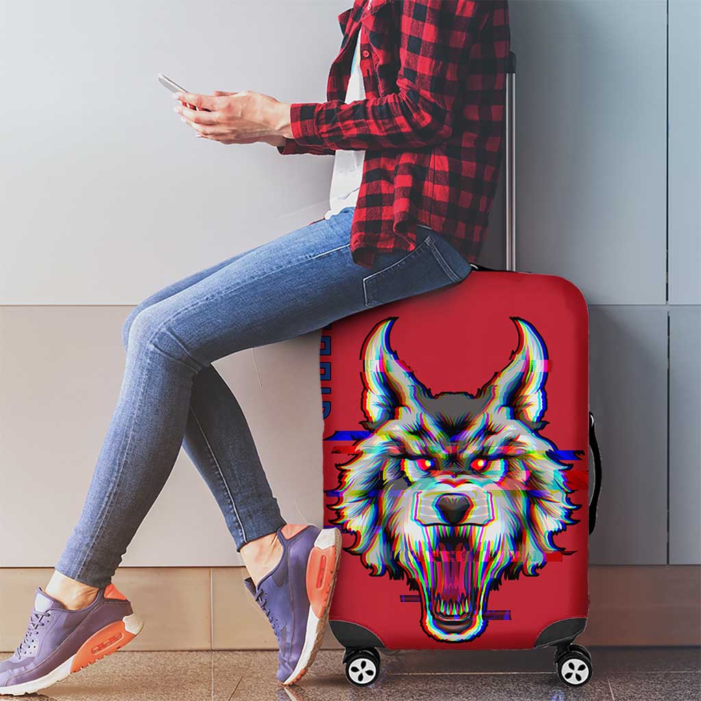 Serbia Luggage Cover with Balkan Gray Wolf, Claw Marks, and Flag Sleeve Design TS04