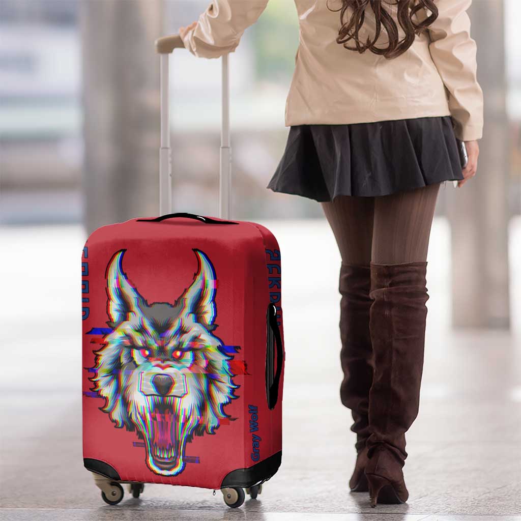 Serbia Luggage Cover with Balkan Gray Wolf, Claw Marks, and Flag Sleeve Design TS04