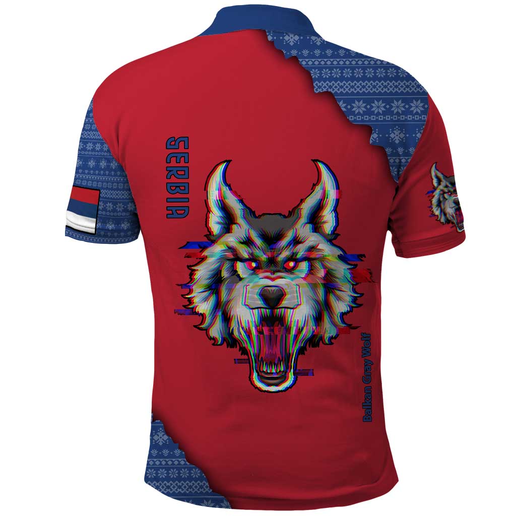 Serbia Polo Shirt with Balkan Gray Wolf, Claw Marks, and Flag Sleeve Design TS04