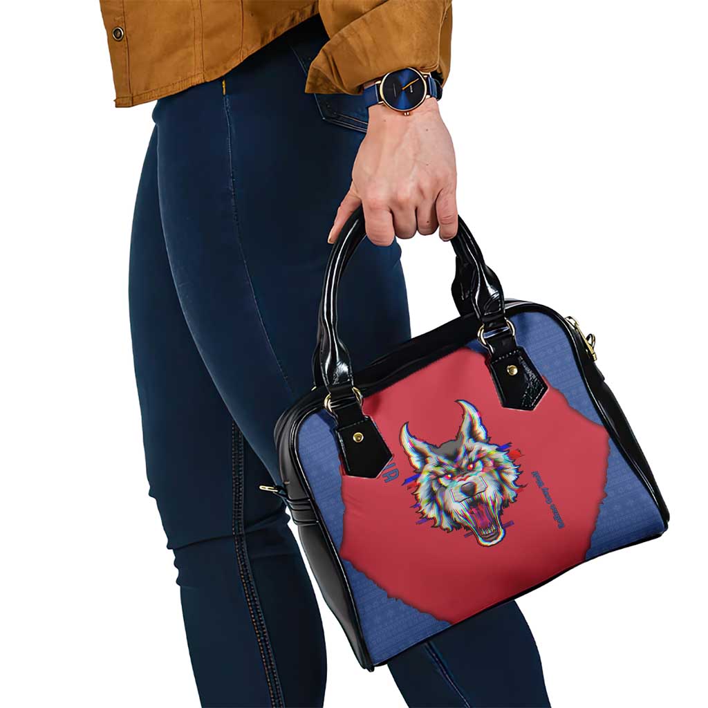 Serbia Shoulder Handbag with Balkan Gray Wolf, Claw Marks, and Flag Sleeve Design TS04