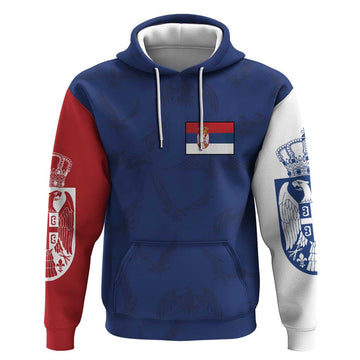 Serbia Flag Hoodie with Double-Headed Eagle and National Coat of Arms Design TS04