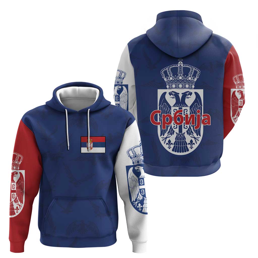 Serbia Flag Hoodie with Double-Headed Eagle and National Coat of Arms Design TS04