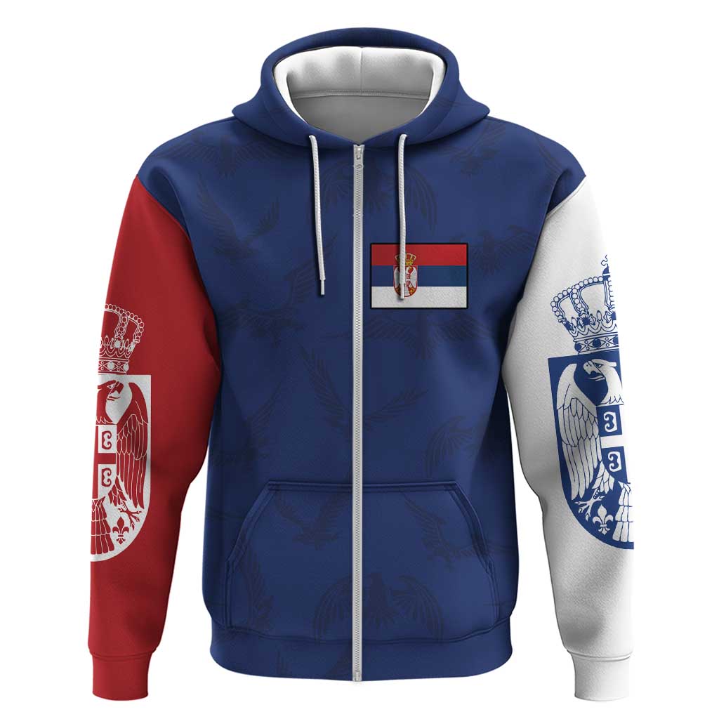 Serbia Flag Hoodie with Double-Headed Eagle and National Coat of Arms Design TS04