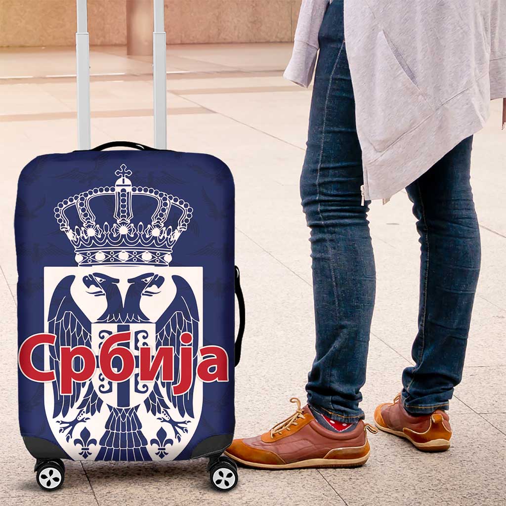 Serbia Flag Luggage Cover with Double-Headed Eagle and National Coat of Arms Design TS04