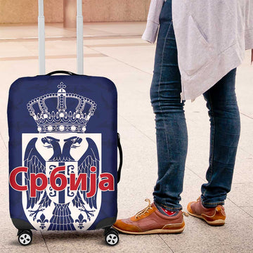 Serbia Flag Luggage Cover with Double-Headed Eagle and National Coat of Arms Design TS04
