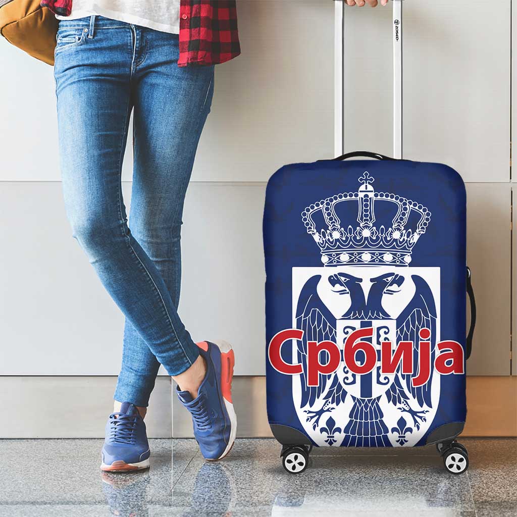 Serbia Flag Luggage Cover with Double-Headed Eagle and National Coat of Arms Design TS04