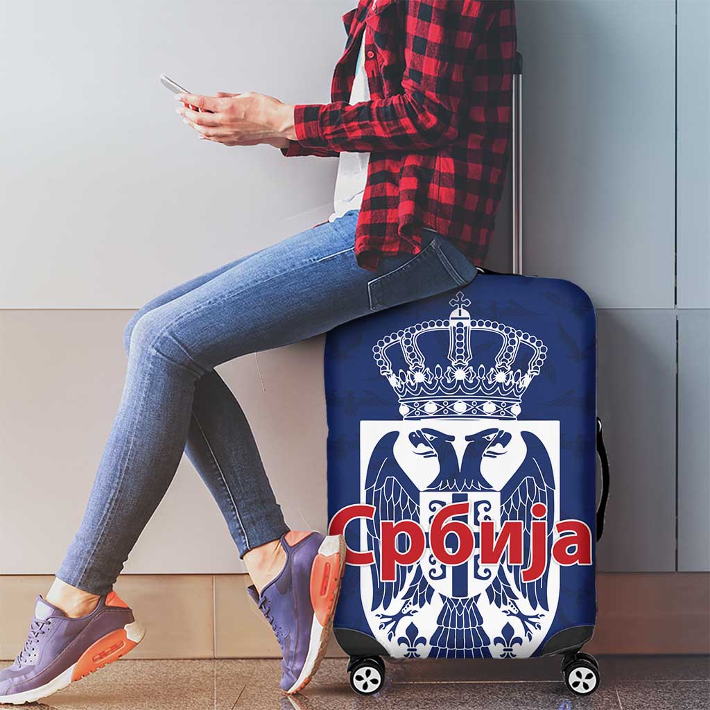 Serbia Flag Luggage Cover with Double-Headed Eagle and National Coat of Arms Design TS04