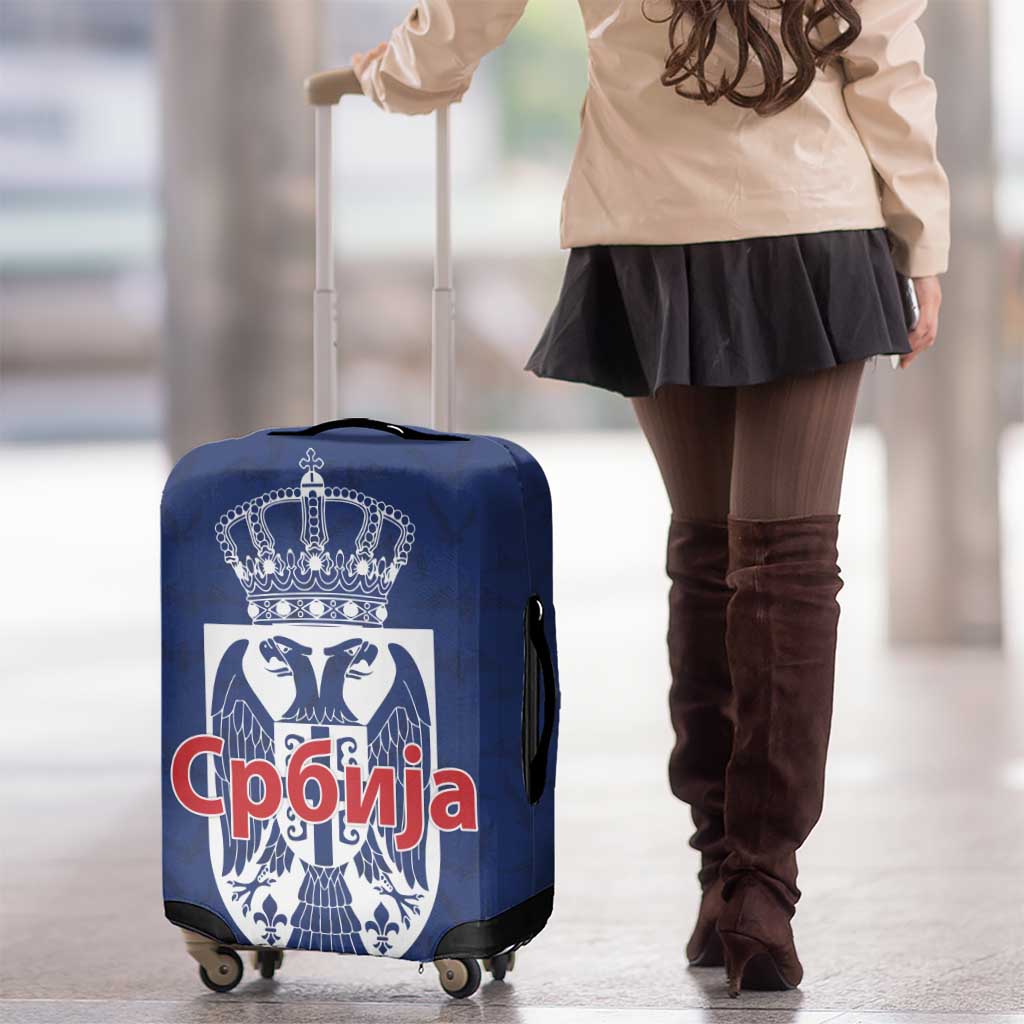 Serbia Flag Luggage Cover with Double-Headed Eagle and National Coat of Arms Design TS04