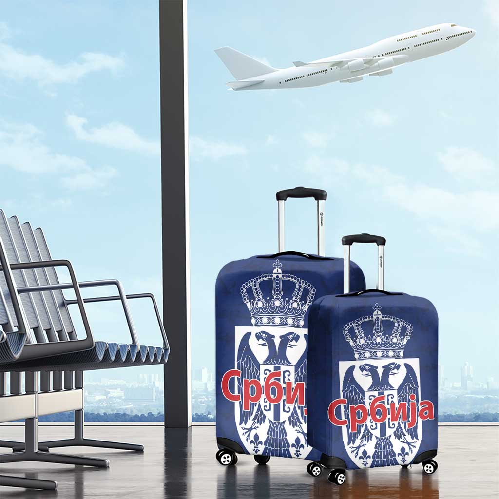 Serbia Flag Luggage Cover with Double-Headed Eagle and National Coat of Arms Design TS04