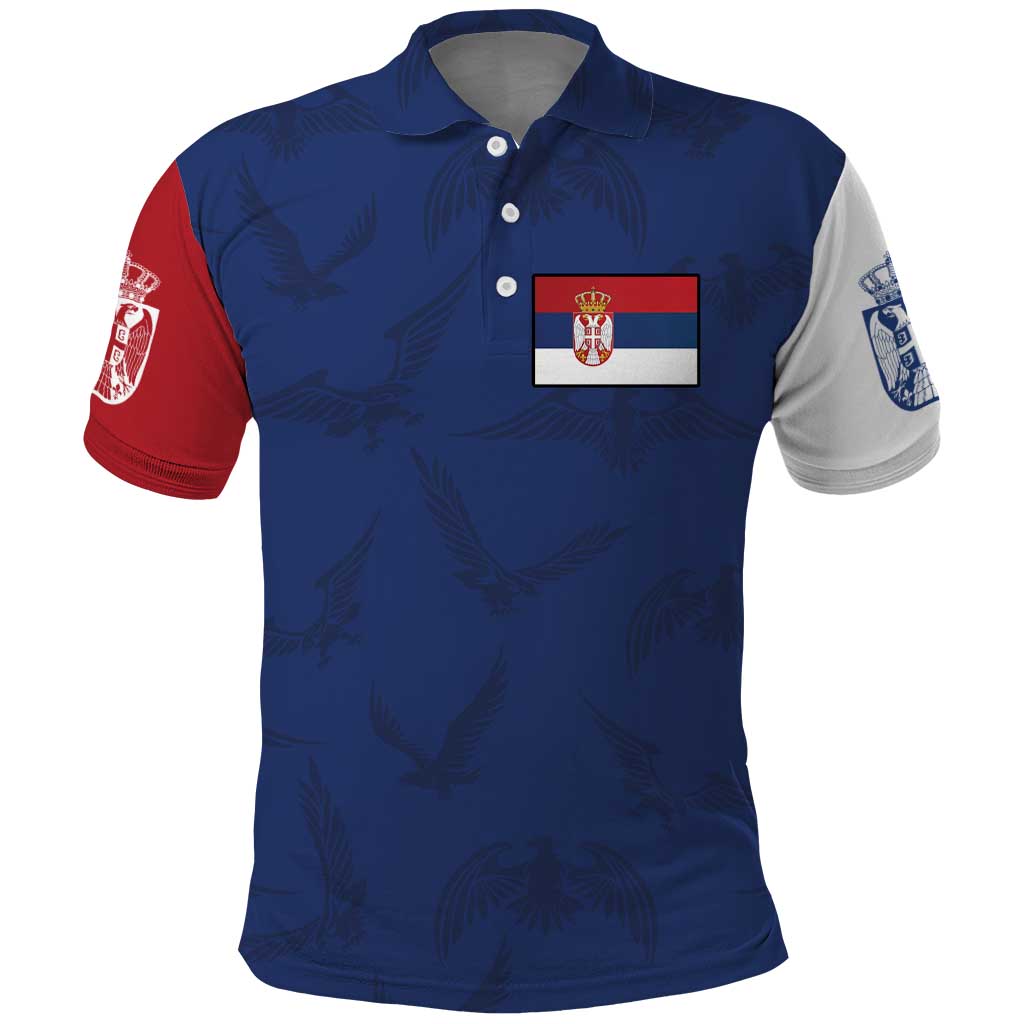 Serbia Flag Polo Shirt with Double-Headed Eagle and National Coat of Arms Design TS04