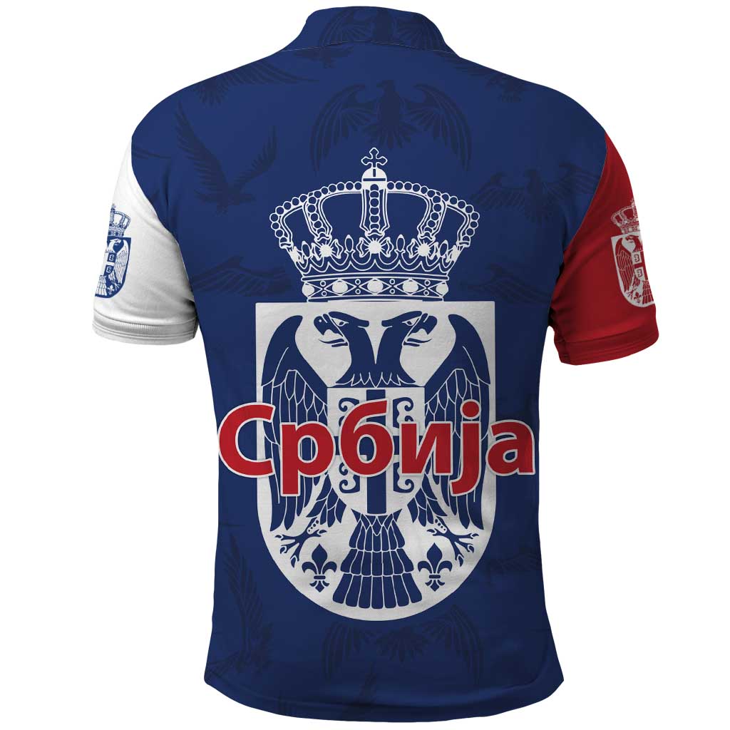 Serbia Flag Polo Shirt with Double-Headed Eagle and National Coat of Arms Design TS04