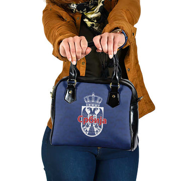 Serbia Flag Shoulder Handbag with Double-Headed Eagle and National Coat of Arms Design TS04