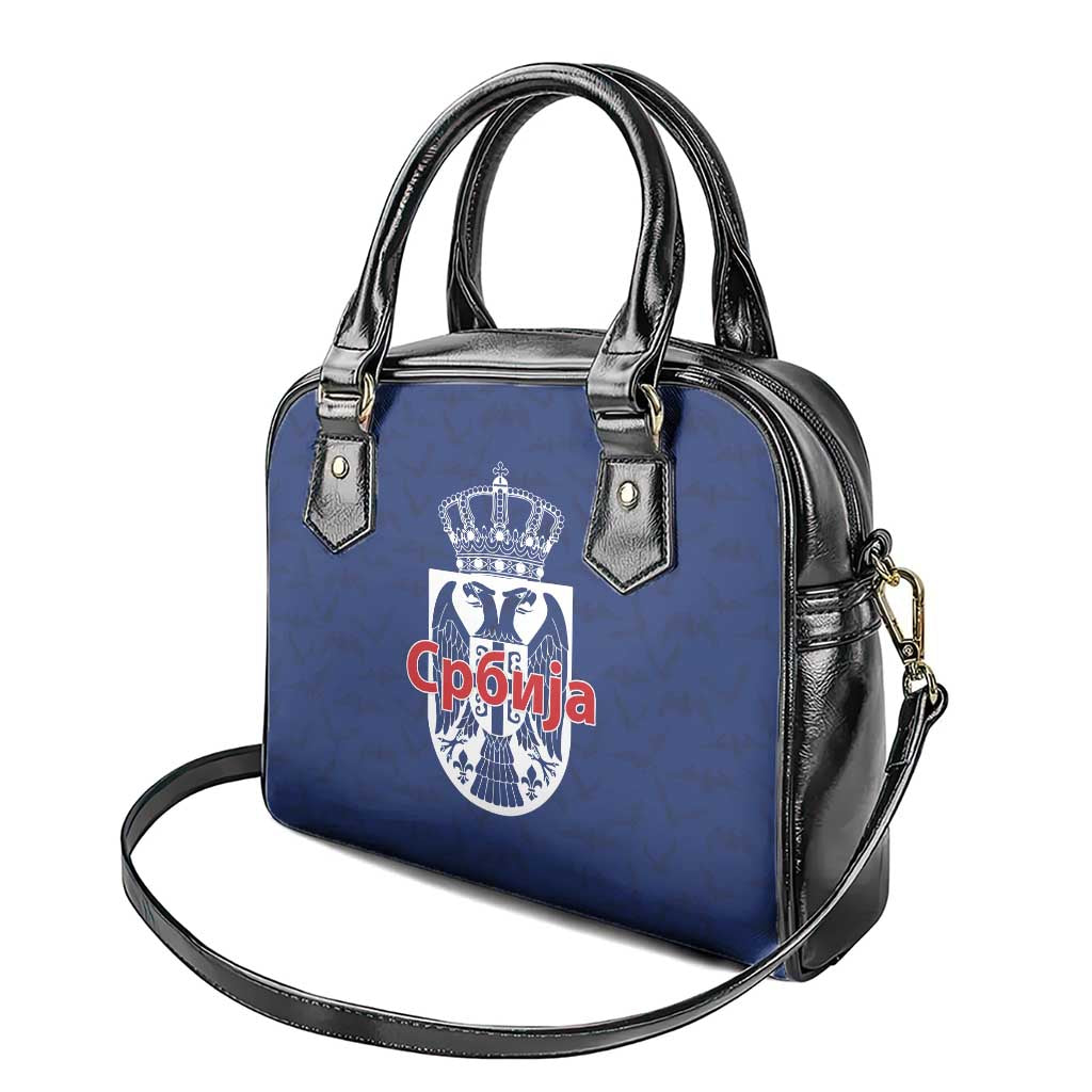Serbia Flag Shoulder Handbag with Double-Headed Eagle and National Coat of Arms Design TS04