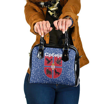 Serbia Shoulder Handbag with Royal Animal Crest and Tulip Floral Blue Background TS04