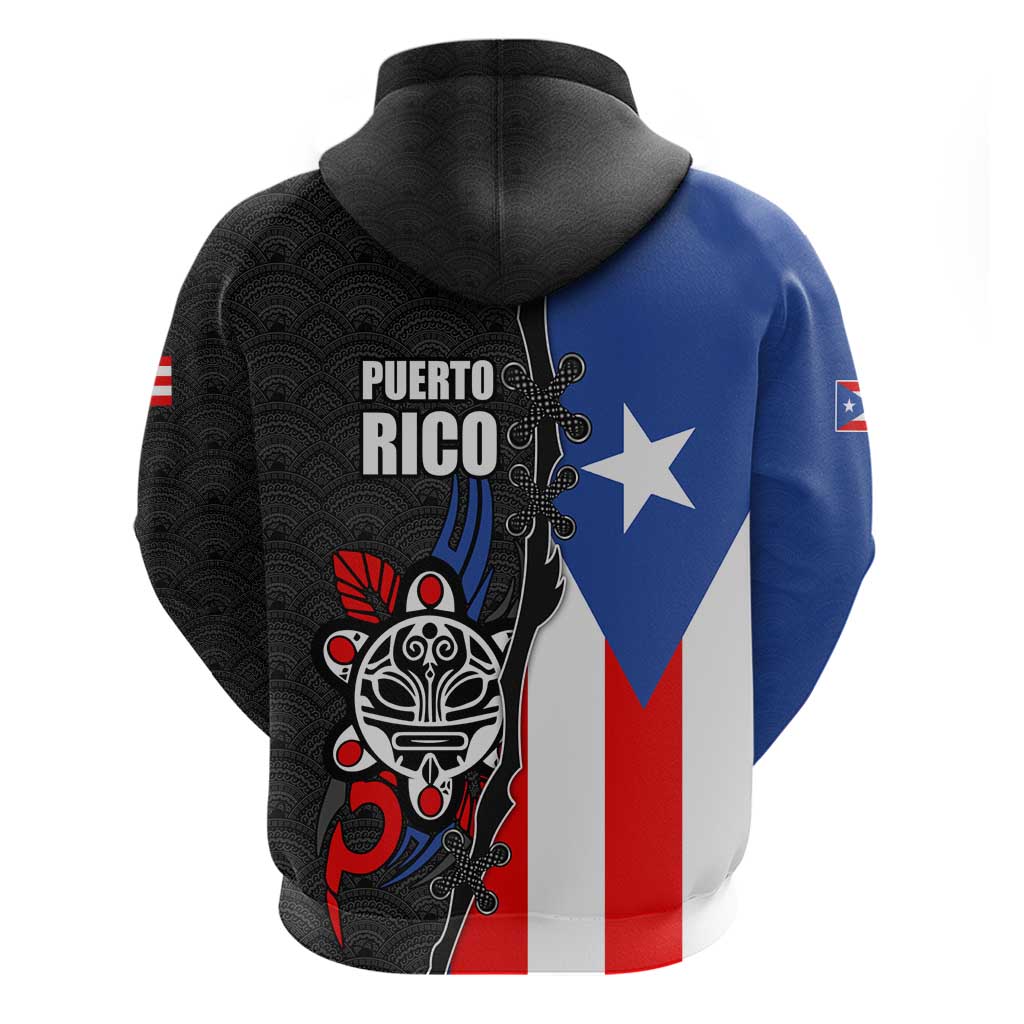 Puerto Rico Hoodie with Tribal Sun Symbol and Flag Color Block Design TS04