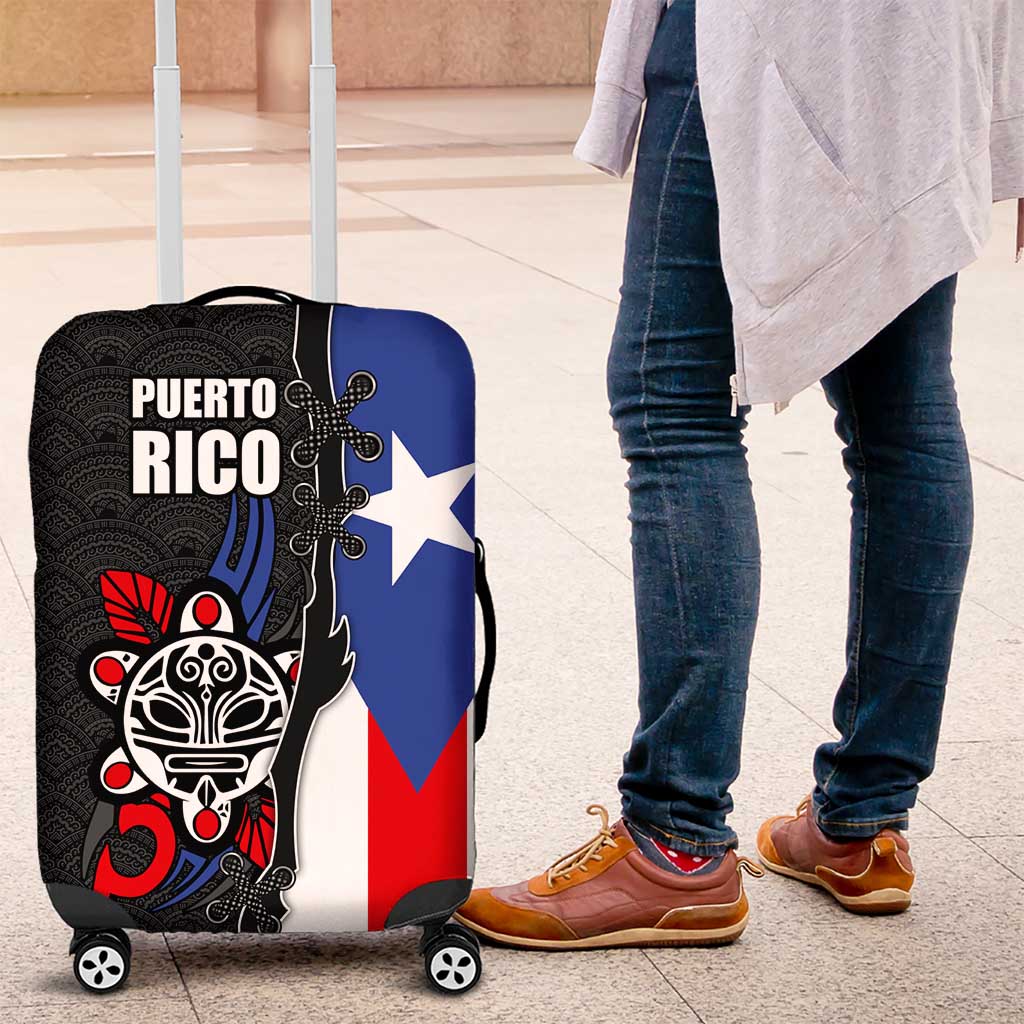 Puerto Rico Luggage Cover with Tribal Sun Symbol and Flag Color Block Design TS04