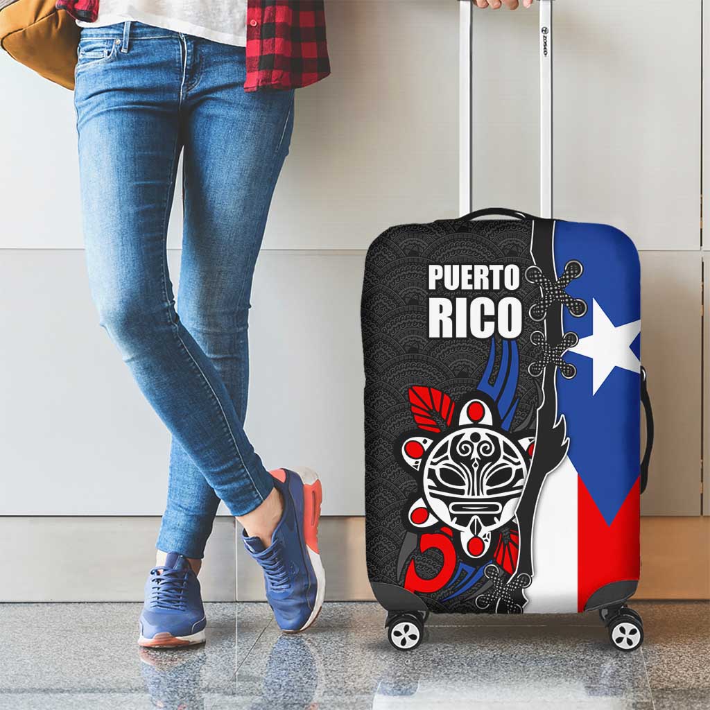 Puerto Rico Luggage Cover with Tribal Sun Symbol and Flag Color Block Design TS04