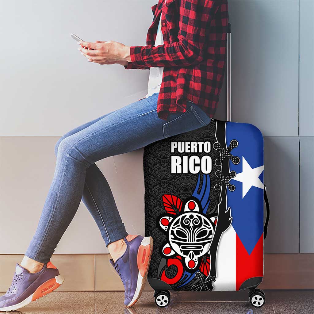 Puerto Rico Luggage Cover with Tribal Sun Symbol and Flag Color Block Design TS04