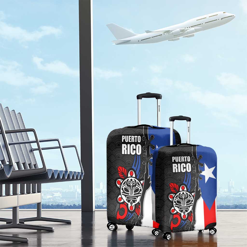 Puerto Rico Luggage Cover with Tribal Sun Symbol and Flag Color Block Design TS04