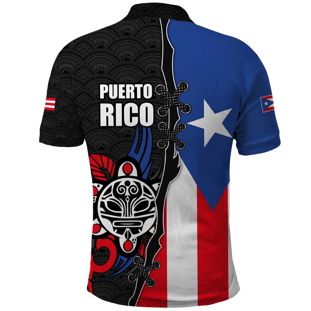 Puerto Rico Polo Shirt with Tribal Sun Symbol and Flag Color Block Design TS04