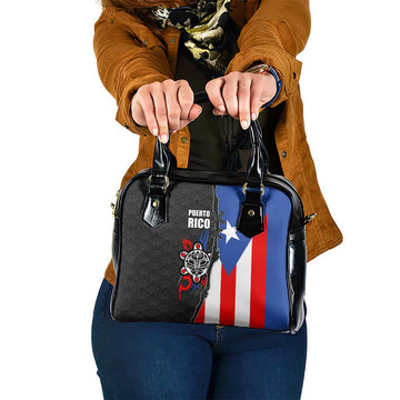 Puerto Rico Shoulder Handbag with Tribal Sun Symbol and Flag Color Block Design TS04