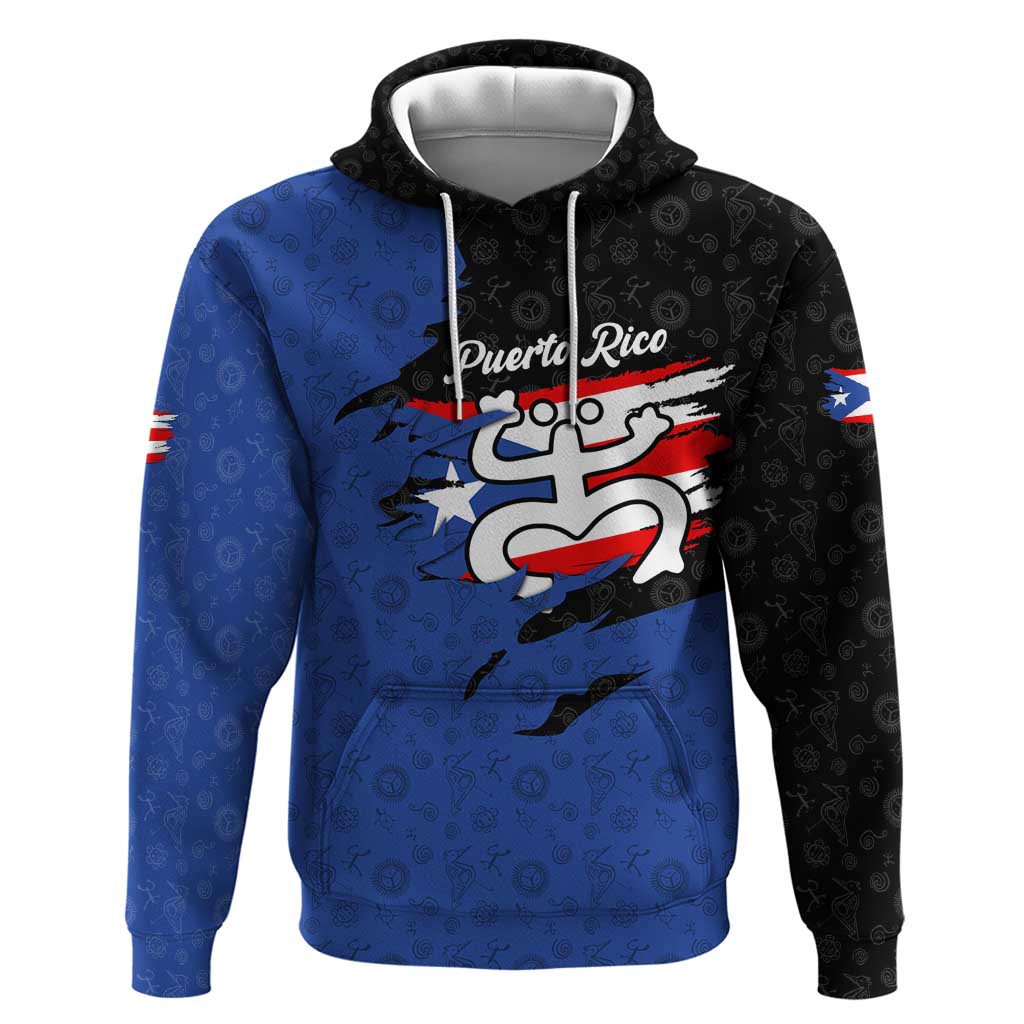 Puerto Rico Hoodie with Coqui Frog Symbol and Distressed Flag Design TS04