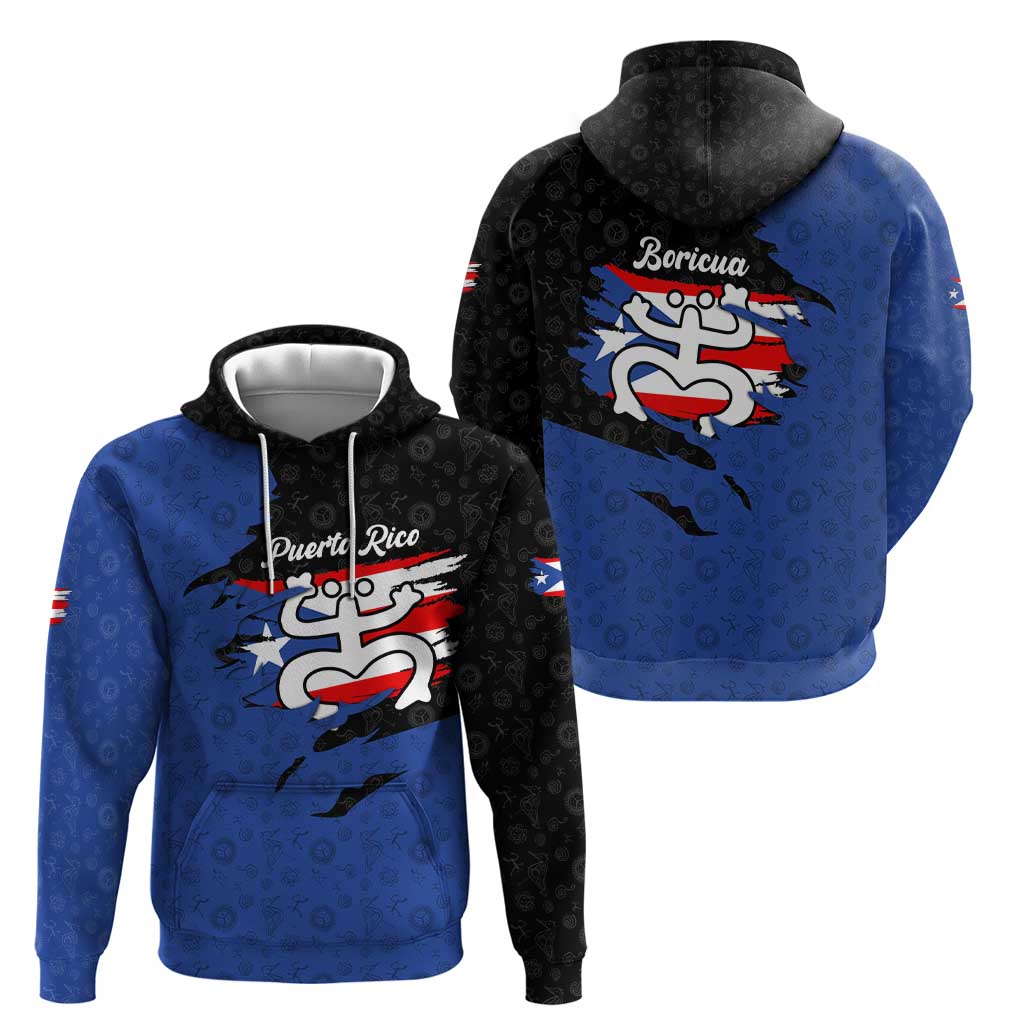 Puerto Rico Hoodie with Coqui Frog Symbol and Distressed Flag Design TS04