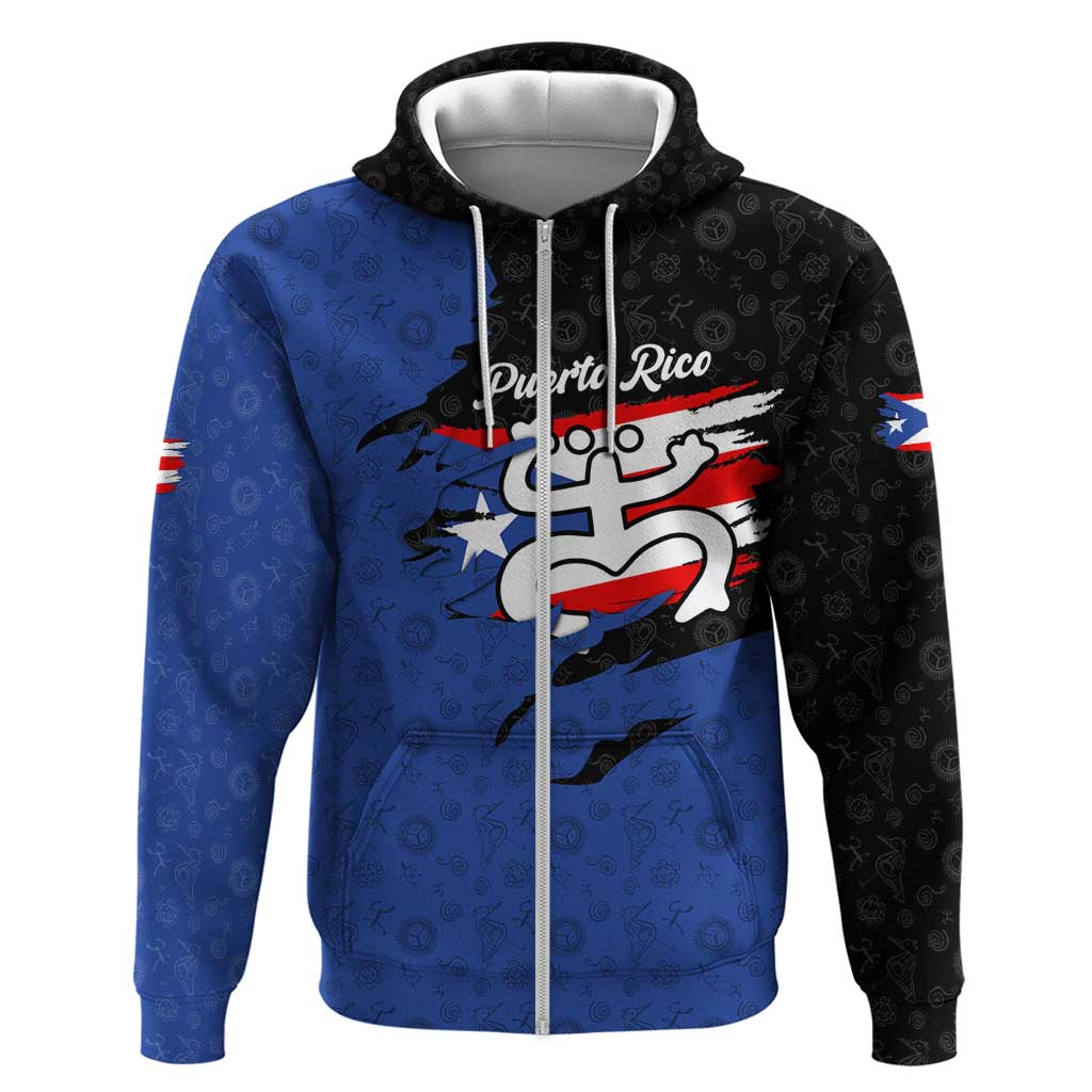 Puerto Rico Hoodie with Coqui Frog Symbol and Distressed Flag Design TS04