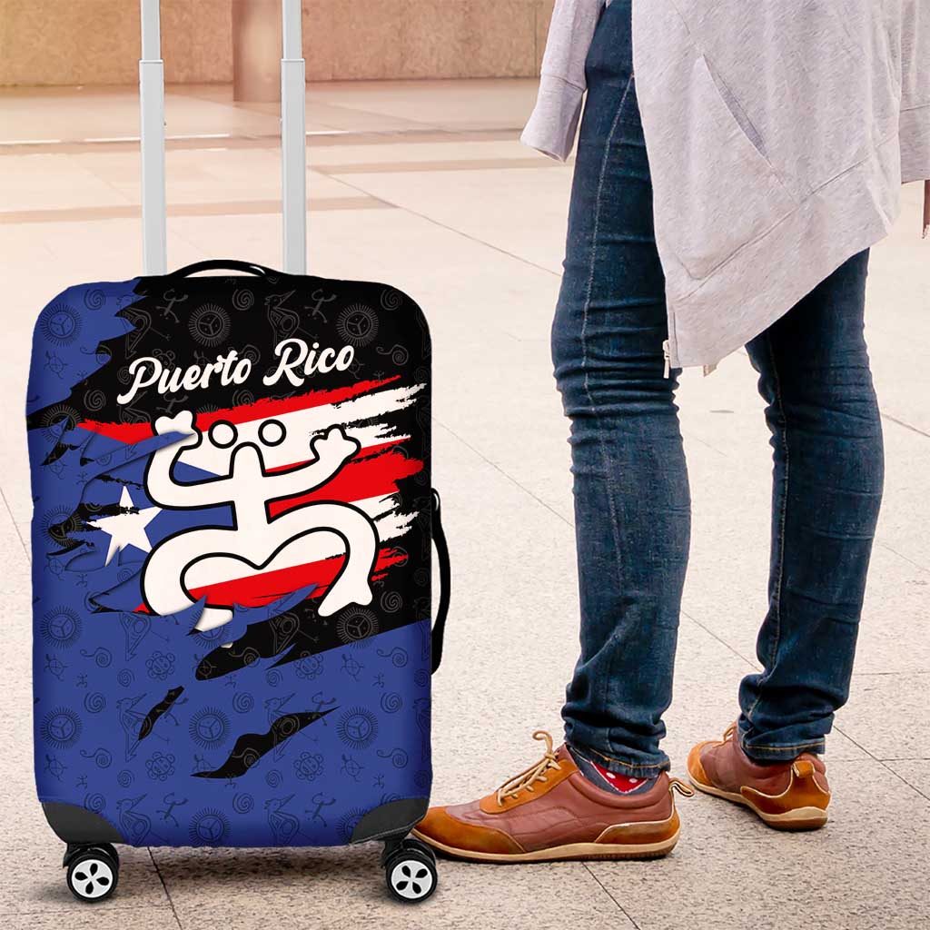 Puerto Rico Luggage Cover with Coqui Frog Symbol and Distressed Flag Design TS04