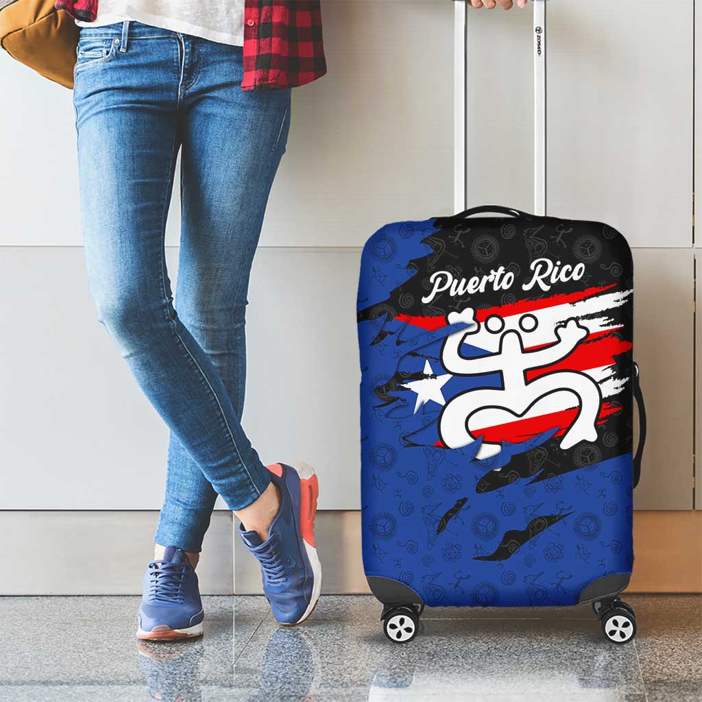 Puerto Rico Luggage Cover with Coqui Frog Symbol and Distressed Flag Design TS04