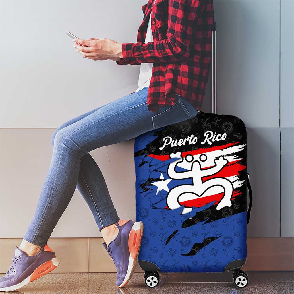 Puerto Rico Luggage Cover with Coqui Frog Symbol and Distressed Flag Design TS04