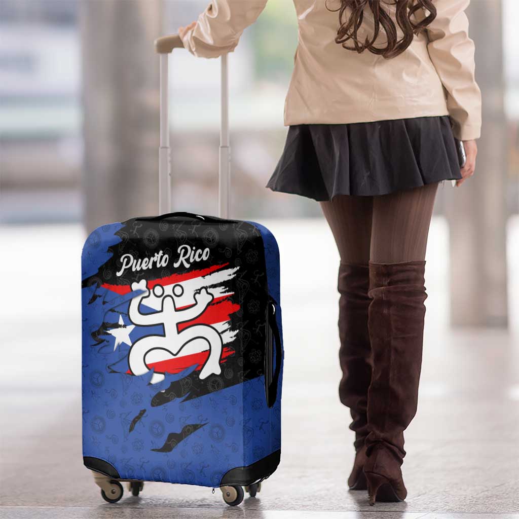Puerto Rico Luggage Cover with Coqui Frog Symbol and Distressed Flag Design TS04