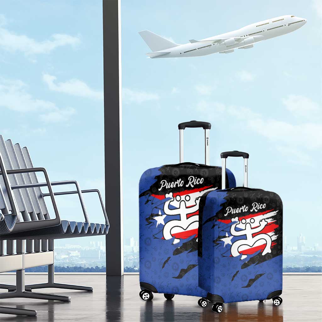 Puerto Rico Luggage Cover with Coqui Frog Symbol and Distressed Flag Design TS04