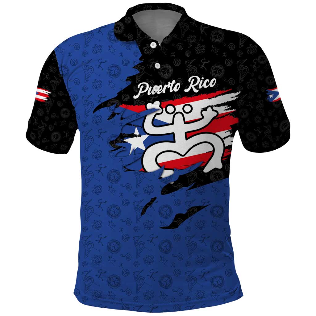Puerto Rico Polo Shirt with Coqui Frog Symbol and Distressed Flag Design TS04