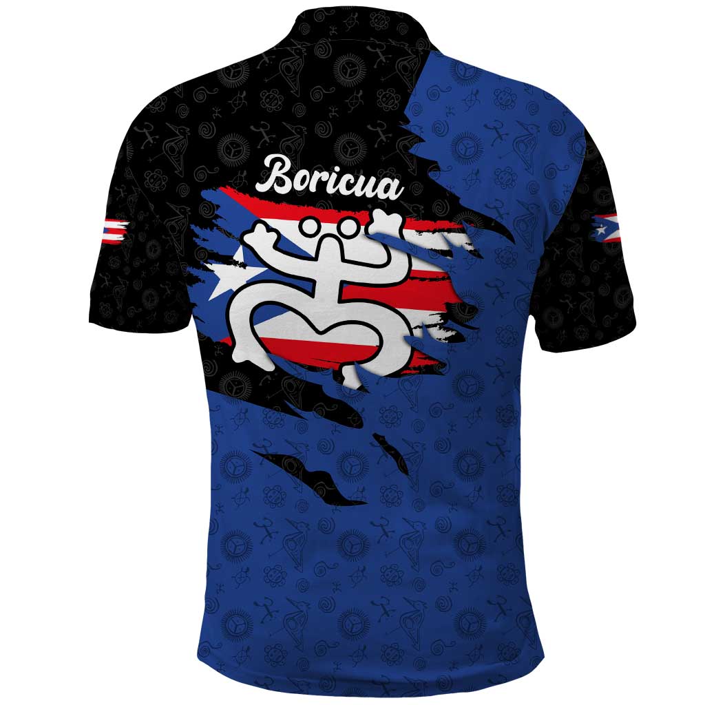 Puerto Rico Polo Shirt with Coqui Frog Symbol and Distressed Flag Design TS04