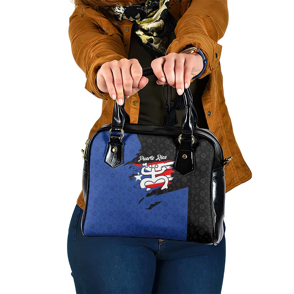 Puerto Rico Shoulder Handbag with Coqui Frog Symbol and Distressed Flag Design TS04