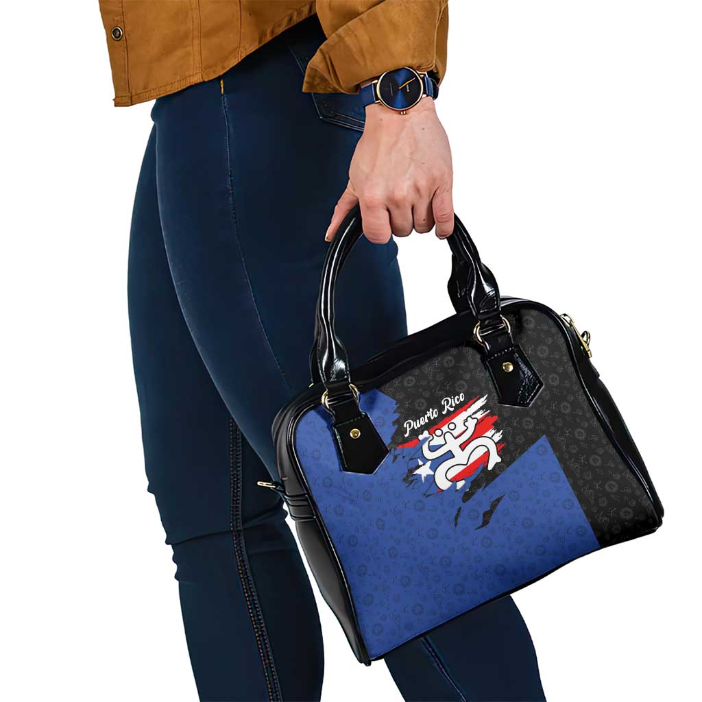 Puerto Rico Shoulder Handbag with Coqui Frog Symbol and Distressed Flag Design TS04