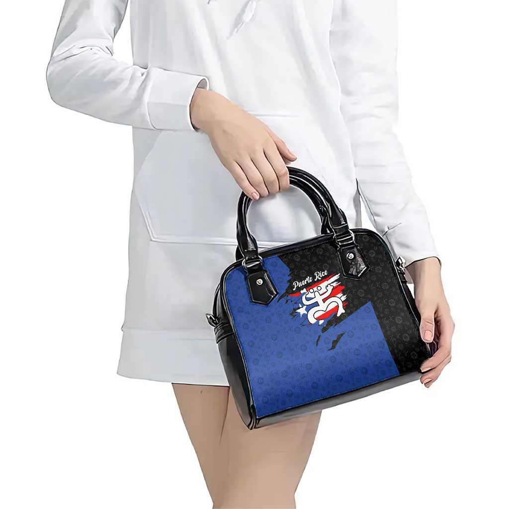 Puerto Rico Shoulder Handbag with Coqui Frog Symbol and Distressed Flag Design TS04