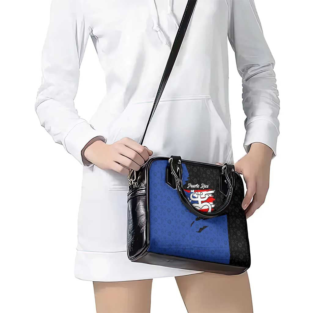 Puerto Rico Shoulder Handbag with Coqui Frog Symbol and Distressed Flag Design TS04
