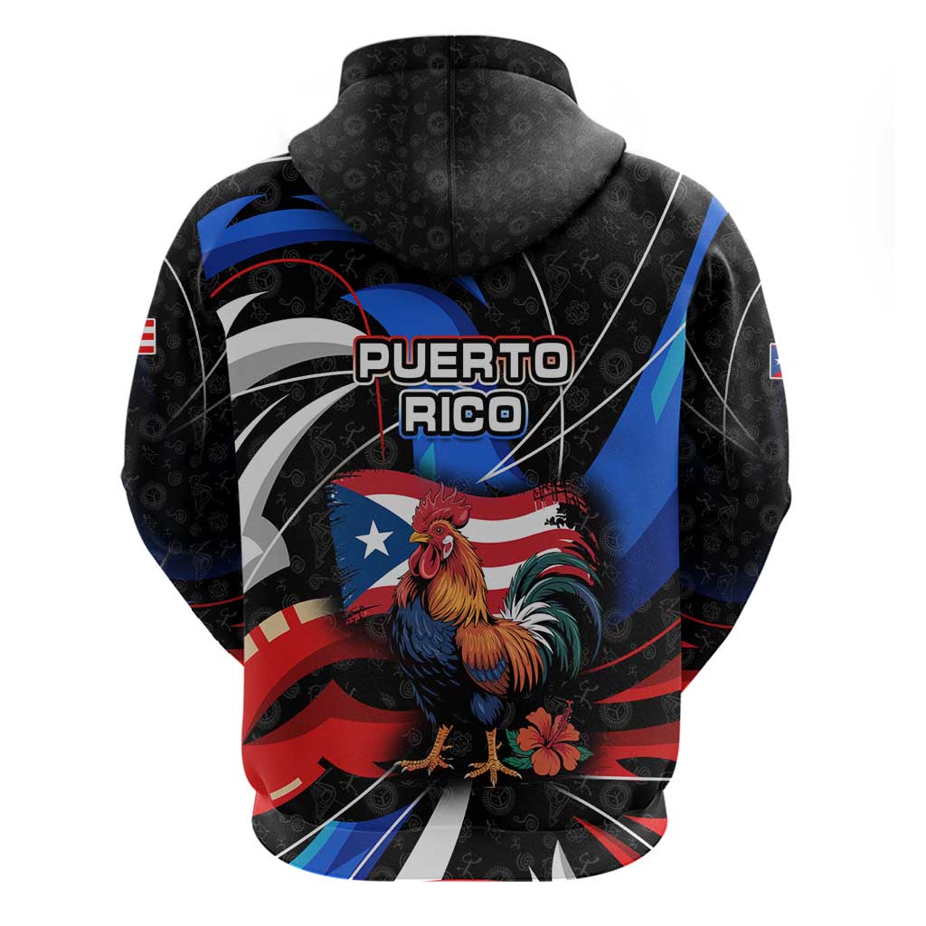Puerto Rico Rooster Hoodie with Flag Design and Tropical Hibiscus Flowers TS04