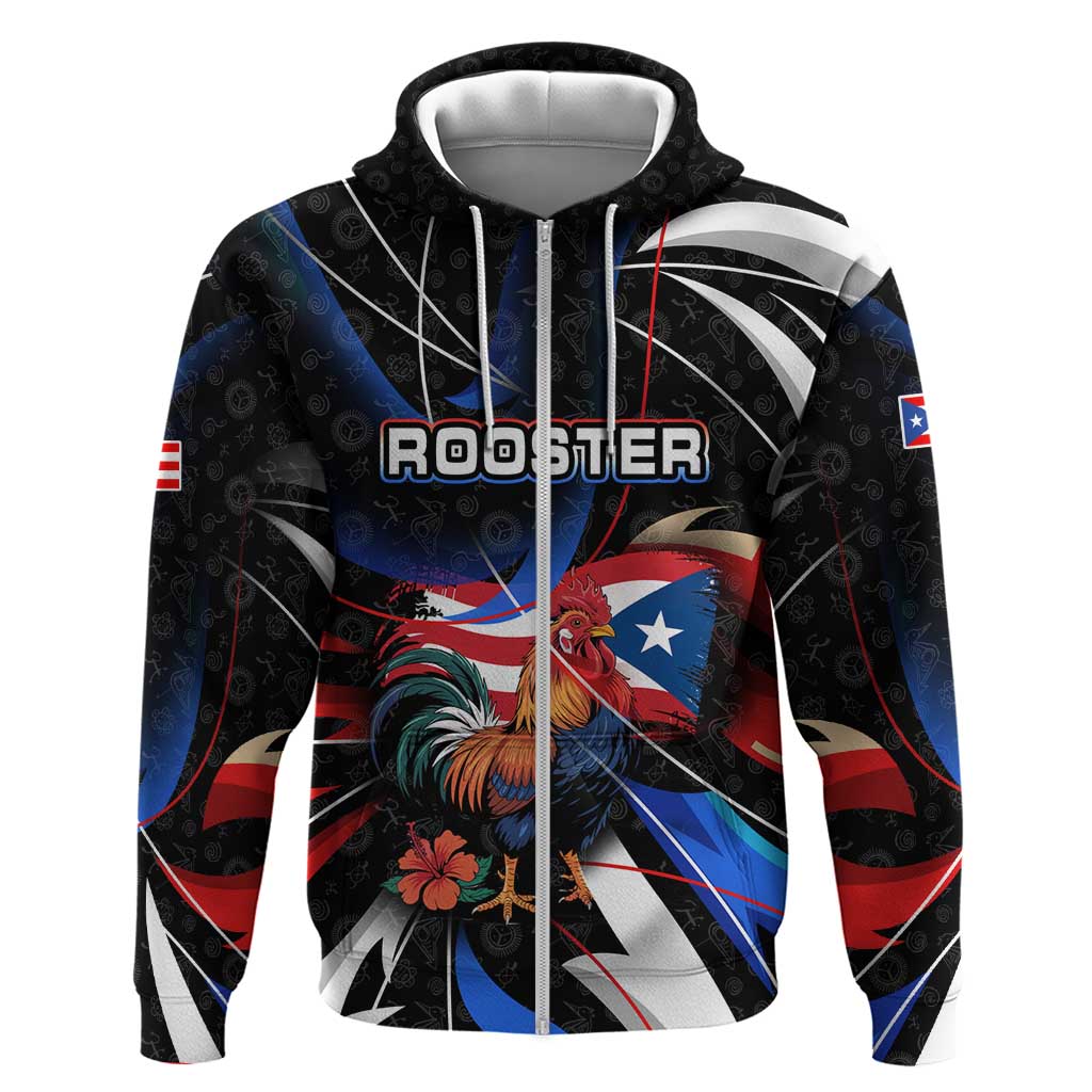 Puerto Rico Rooster Hoodie with Flag Design and Tropical Hibiscus Flowers TS04