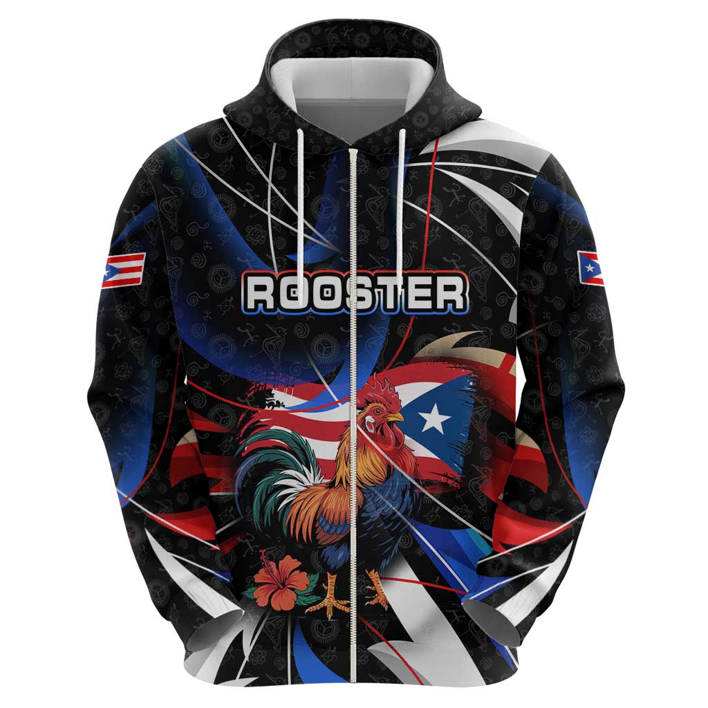 Puerto Rico Rooster Hoodie with Flag Design and Tropical Hibiscus Flowers TS04